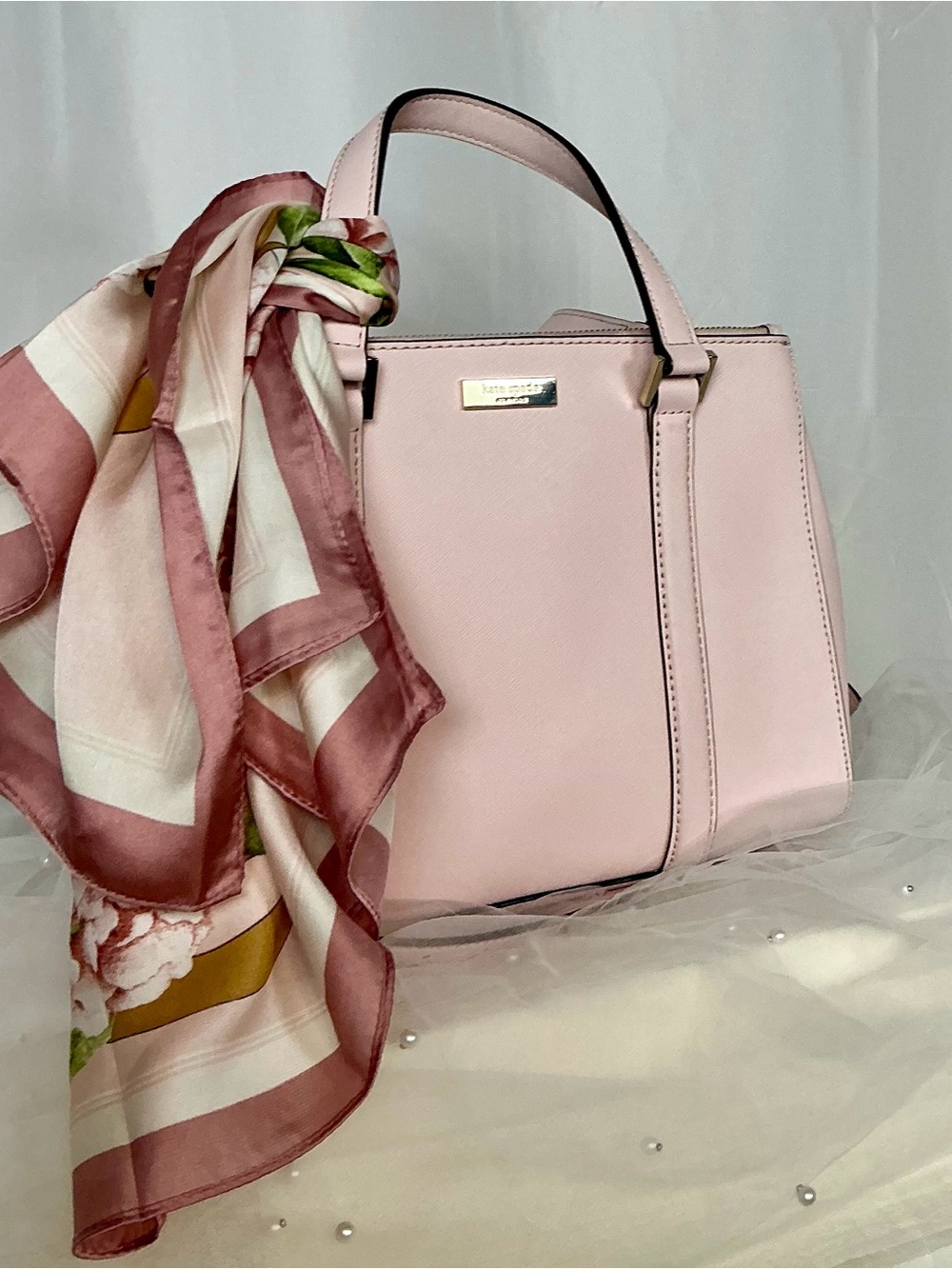 Kate Spade Newbury Lane Loden Satchel Ballet Slipper Pink Leather & Scarf Detail